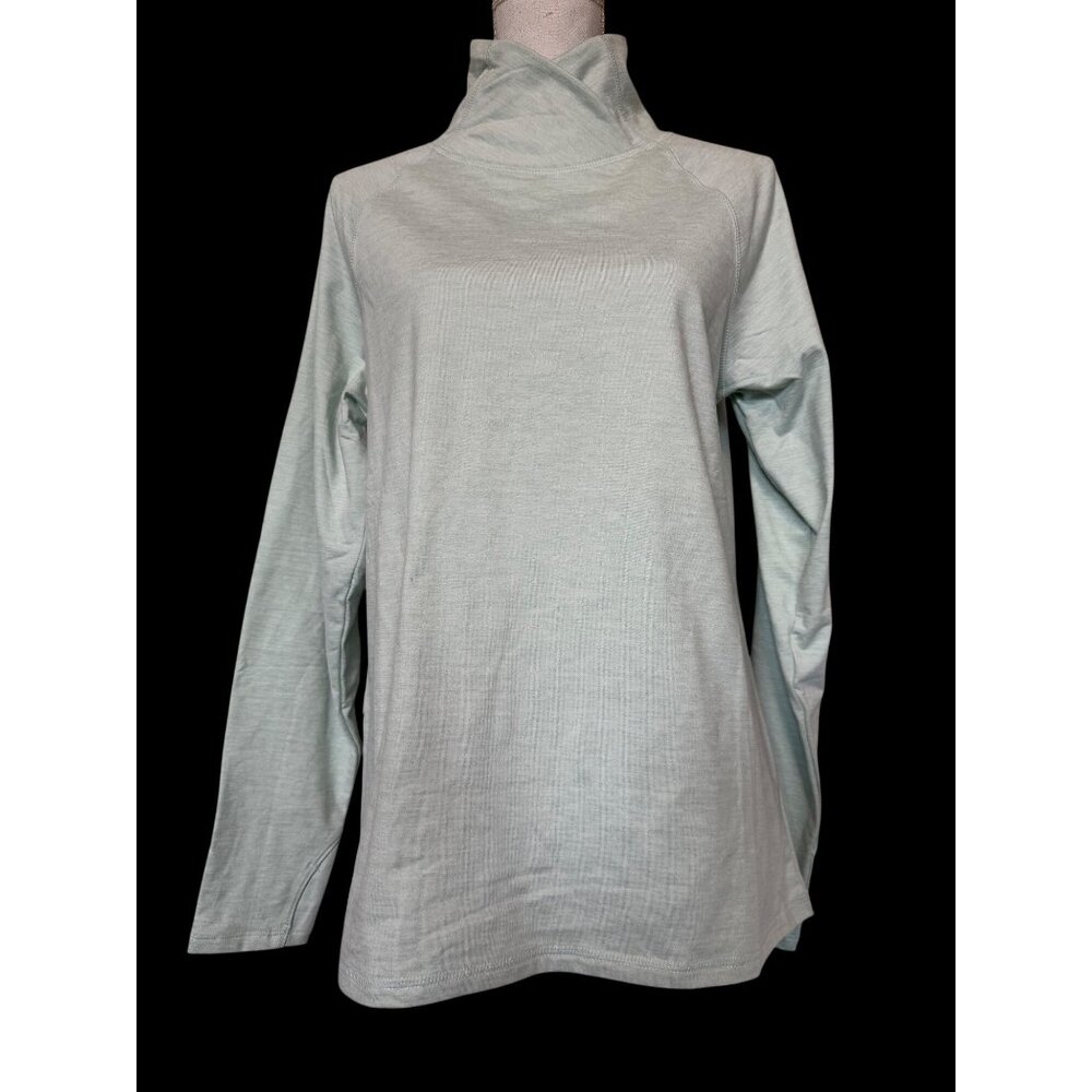 Apana Womens Long Sleeve Turtleneck Yoga Top Size L Pale Mint Blue Warm Cozy